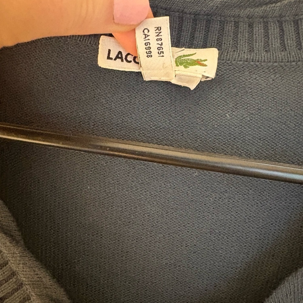 Lacoste Navy V-Neck Sweater Cotton Cashmere Blend | Y2K Long fit | Preppy |Elena - Picture 4 of 10